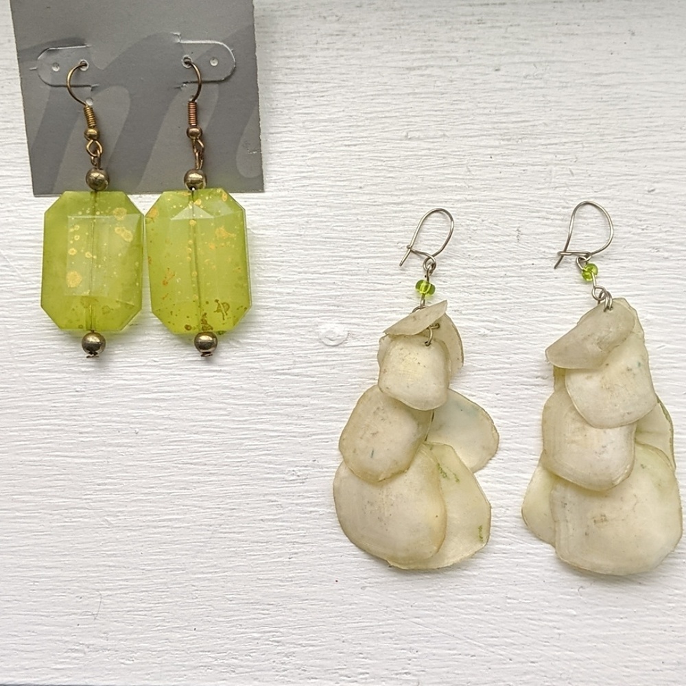 Set of Lime Green Boho Drop Earrings